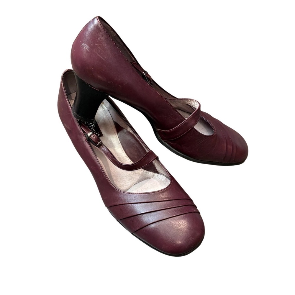 BeautiFeel Burgundy Leather Pleated Mary Jane Pumps Block Heel Made in Israel 40